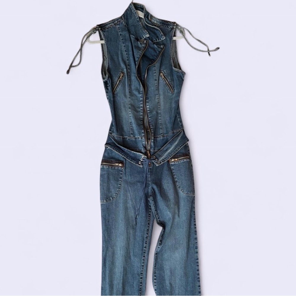 Sleeveless Vintage y2k Denim Jumpsuit - Blue